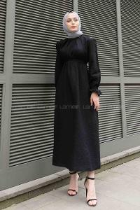 Black Mandarin Collar Viscose Fabric Unprinted Dresess