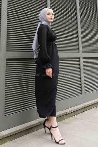 Black Mandarin Collar Viscose Fabric Unprinted Dresess