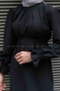 Black Mandarin Collar Viscose Fabric Unprinted Dresess