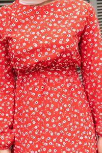 Red Crew Neck Crepe Fabric Printed Dresess
