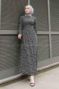 Black Crew Neck Crepe Fabric Printed Dresess