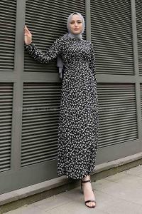 Black Crew Neck Crepe Fabric Printed Dresess