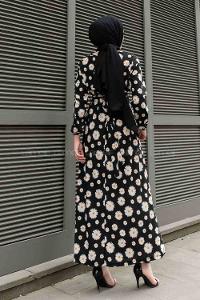 Black Crew Neck Crepe Fabric Printed Dresess