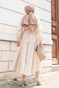 Stone Medium Crew Neck Linen Unprinted Dresess