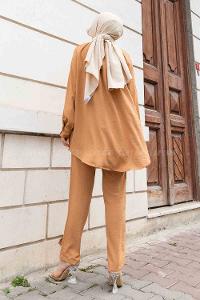 Camel Mandarin Collar Long Arm With Brooch Ayrobin Regular Trousers Comfortable Suit