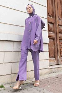 Purble Mandarin Collar Long Arm With Brooch Ayrobin Regular Trousers Comfortable Suit