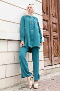 Oil Green Mandarin Collar Long Arm With Brooch Ayrobin Regular Trousers Comfortable Suit