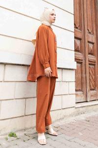 Tan Mandarin Collar Long Arm With Brooch Ayrobin Regular Trousers Comfortable Suit