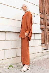 Tan Mandarin Collar Long Arm With Brooch Ayrobin Regular Trousers Comfortable Suit