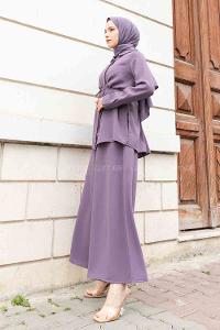 Plato Shirt Collar Long Arm Belted Crepe Fabric Regular Trousers Comfortable Suit
