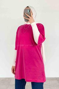 Fuchsia Crew Neck Short Arm Cotton Unprinted T-shirt