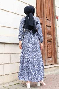 Indigo Crew Neck Viscose Fabric Printed Dresess