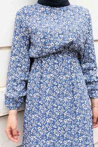 Indigo Crew Neck Viscose Fabric Printed Dresess