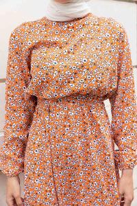 Orange Crew Neck Viscose Fabric Printed Dresess