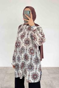 Ecru Shirt Collar Long Arm Cotton Printed Shirt