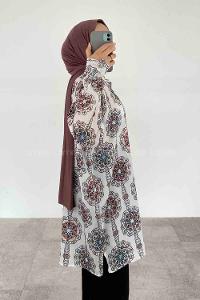 Ecru Shirt Collar Long Arm Cotton Printed Shirt