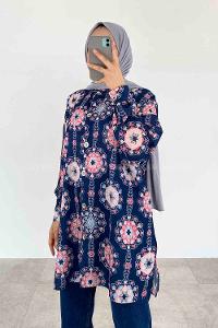 Navy Blue Shirt Collar Long Arm Cotton Printed Shirt