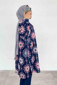 Navy Blue Shirt Collar Long Arm Cotton Printed Shirt