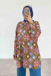 Oil Green Shirt Collar Long Arm Viscose Fabric Printed Shirt