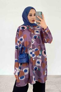 Lilac Shirt Collar Long Arm Cotton Printed Shirt