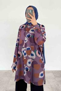 Lilac Shirt Collar Long Arm Cotton Printed Shirt