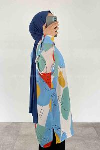 Blue Shirt Collar Long Arm Viscose Fabric Printed Shirt