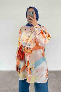 Orange Shirt Collar Long Arm Cotton Printed Shirt