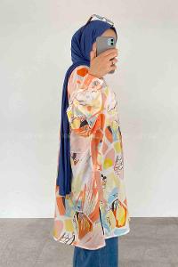 Orange Shirt Collar Long Arm Cotton Printed Shirt