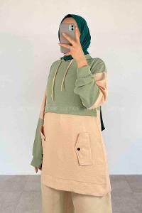 Plum Green Hood Neck Ayrobin Unprinted Tunic