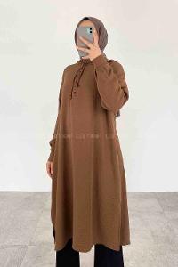 Brown Hood Neck Ayrobin Unprinted Tunic