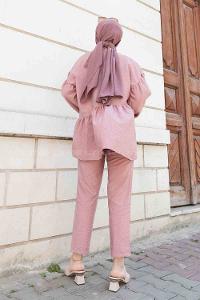 Rose-1 Crew Neck Balloon Sleeve Arm Without Accessories Viscose Fabric Regular Trousers Comfortable Suit