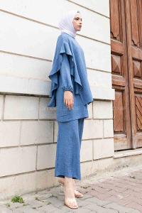Denim Blue Crew Neck Long Arm Ayrobin Regular Trousers Comfortable Suit