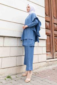 Denim Blue Crew Neck Long Arm Ayrobin Regular Trousers Comfortable Suit