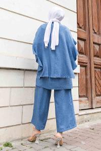 Denim Blue Crew Neck Long Arm Ayrobin Regular Trousers Comfortable Suit