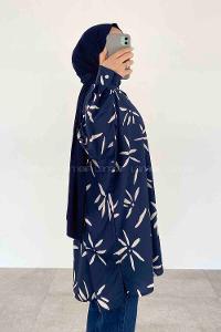 Navy Blue Shirt Collar Long Arm Viscose Fabric Printed Shirt