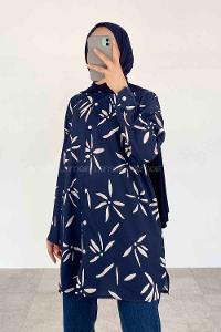 Navy Blue Shirt Collar Long Arm Viscose Fabric Printed Shirt