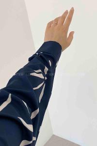 Navy Blue Shirt Collar Long Arm Viscose Fabric Printed Shirt