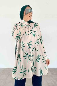 Green Shirt Collar Long Arm Viscose Fabric Printed Shirt