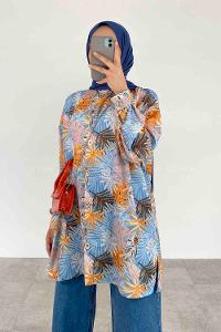 Blue Shirt Collar Long Arm Cotton Printed Shirt