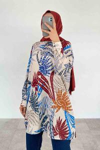 Blue Ecru Shirt Collar Long Arm Cotton Printed Shirt