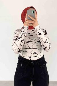 White Black Mock Turtle Neck Long Arm Viscose Fabric Body