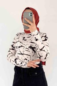 White Black Mock Turtle Neck Long Arm Viscose Fabric Body