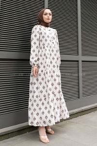 Brown Crew Neck Cotton Printed Dresess