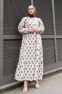 Brown Crew Neck Cotton Printed Dresess