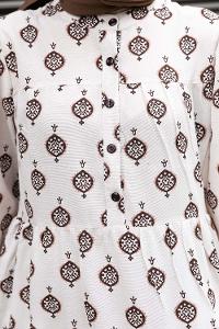 Brown Crew Neck Cotton Printed Dresess