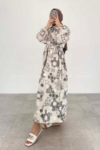 Sophisticated Gray Shirt Collar Viscose Fabric Printed Dresess