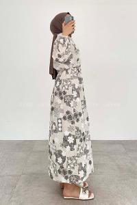 Sophisticated Gray Shirt Collar Viscose Fabric Printed Dresess