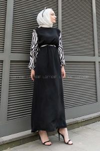 Black Crew Neck Ayrobin Printed Dresess