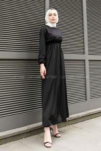 Black Crew Neck Crepe Fabric Unprinted Dresess