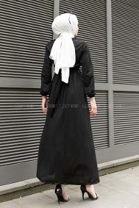 Black Crew Neck Crepe Fabric Unprinted Dresess